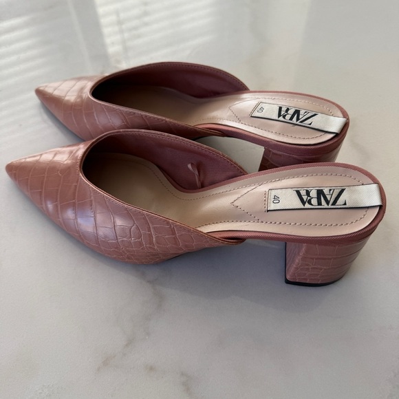 ZARA peachy pink crocodile skinned mule heel sz 40 - Picture 9 of 10
